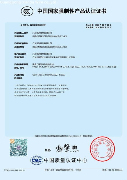 Trung Quốc GuangDong XianDa Wire Co.,Ltd Chứng chỉ